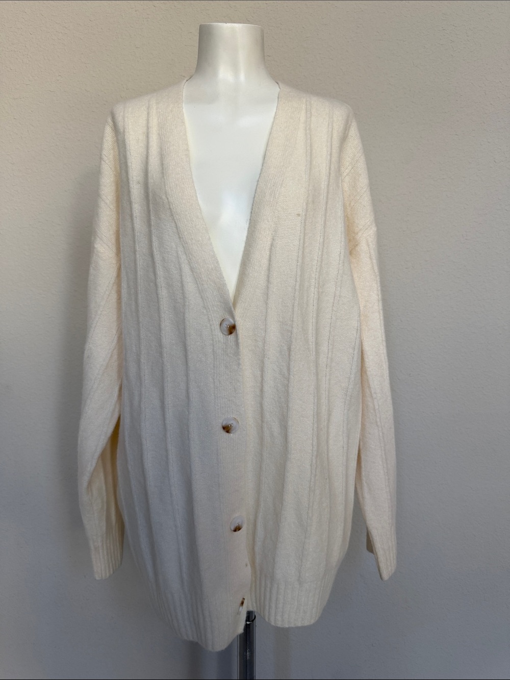 Mango Cream Button-Front Knit Cardigan